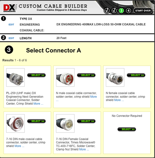 DXE Custom Cable Builder Screenshot Connector A