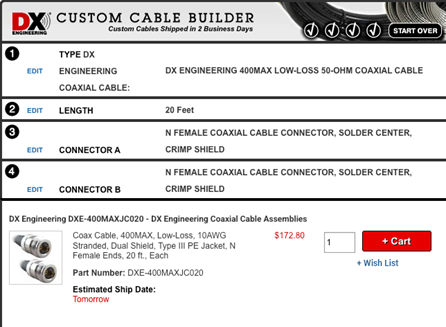 DXE Custom Cable Builder Screenshot Checkout