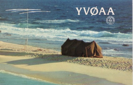YV0AA Aves Island Ham Radio QSL Card, front