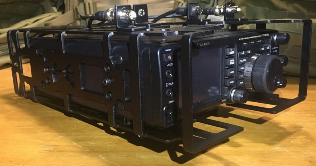 side view of a metal case for a ham radio