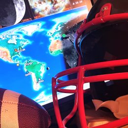 football helmet with ham radio map