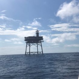 frying pan tower offshore rig in Atlantic ocean