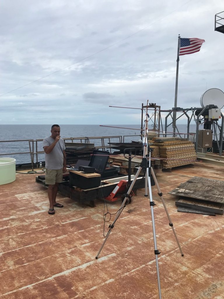 ham radio operators on an offshore ocean platform