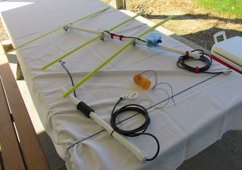 homemade fox hunt ham radio antenna on table