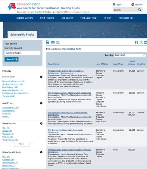 CareerOneStop screengrab