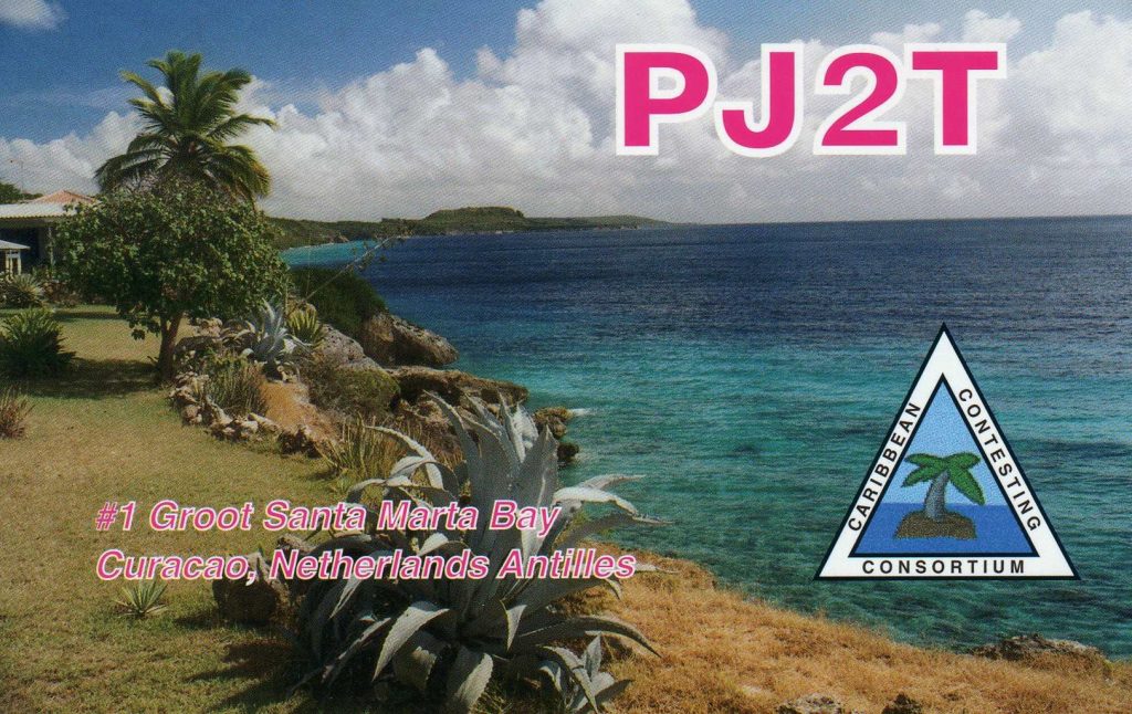PJ2T Ham Radio QSL Card from Curasao with logo