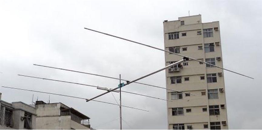 small yagi antenna installed in an urban setting
