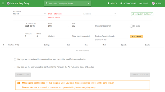 pota logbook screenshot