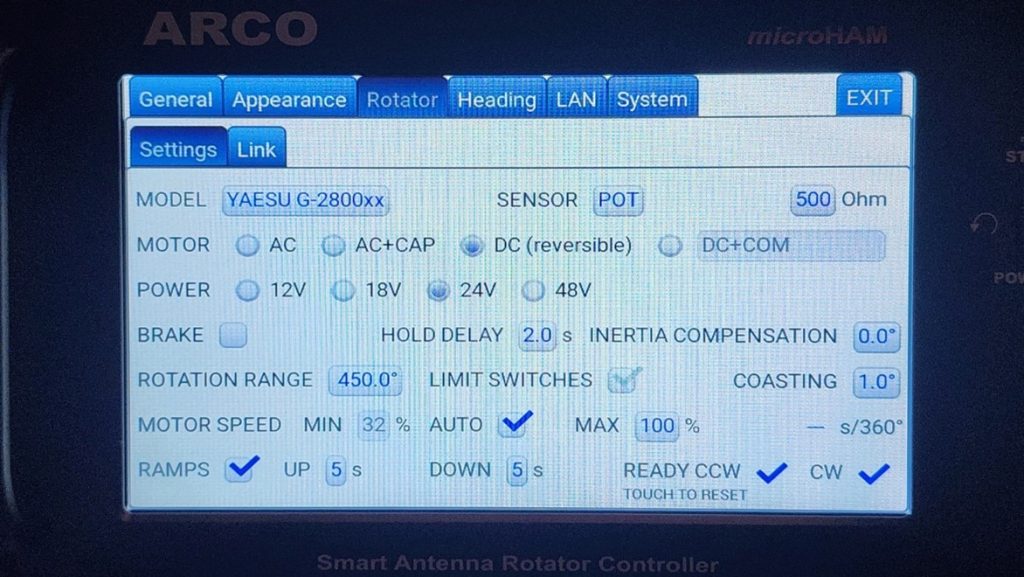 arco rotator controller display screen