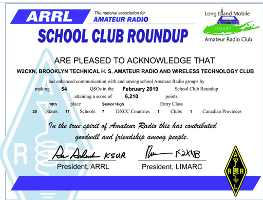 arrl school roundup certificate