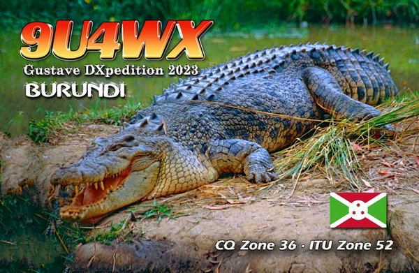 9U4WX Ham Radio QSL Card from Burundi