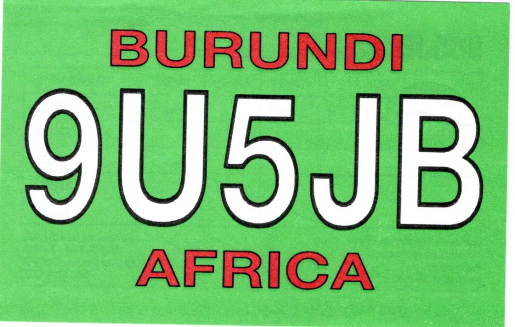 9U5JB Ham Radio QSL Card from Burundi
