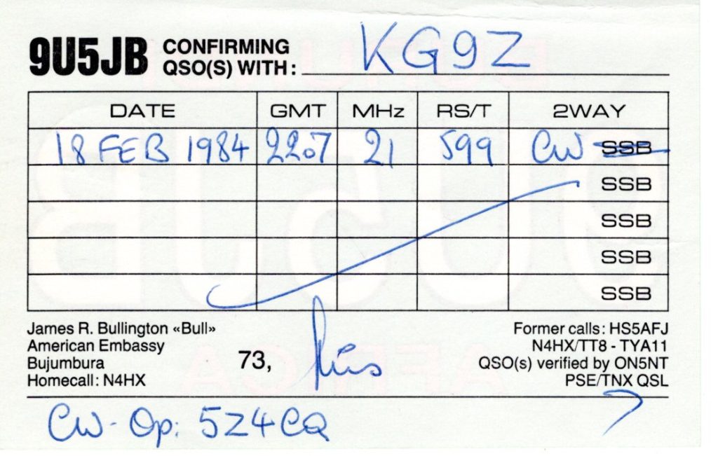 Rear view of a ham radio qsl card