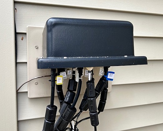 outdoor utility RF enclosure mounted with cables