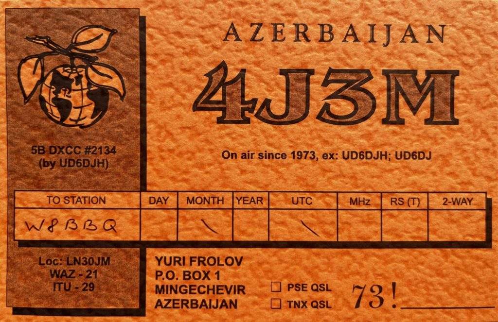 4J3M Ham Radio QSL Card from Azerbaijan