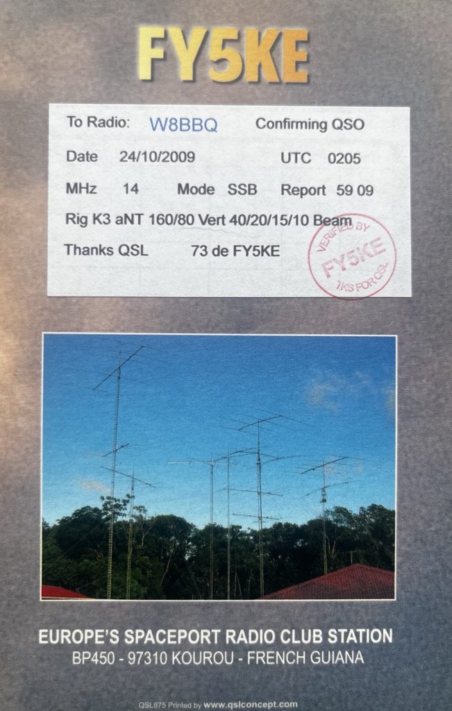 FY5KE Ham Radio QSL Card from French Guiana, back