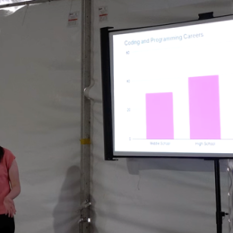 woman giving a presentation with Slide deck