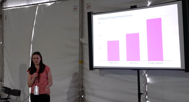 woman giving a presentation with Slide deck