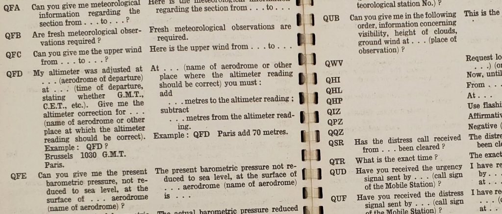 a page from a WWII RAF Radio Q-Code Book