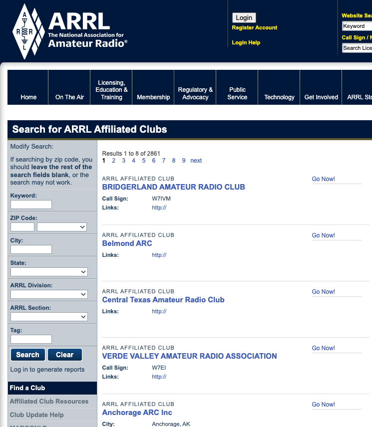 ARRL Website Screengrab