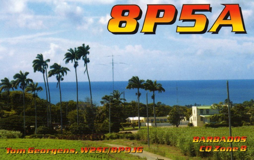 8P5A Ham Radio QSL card from Barbados