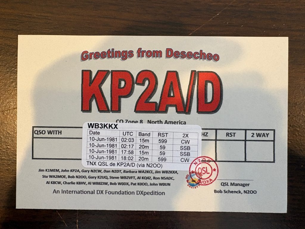 KP2A/D Ham Radio QSL Card from Desecheo Island