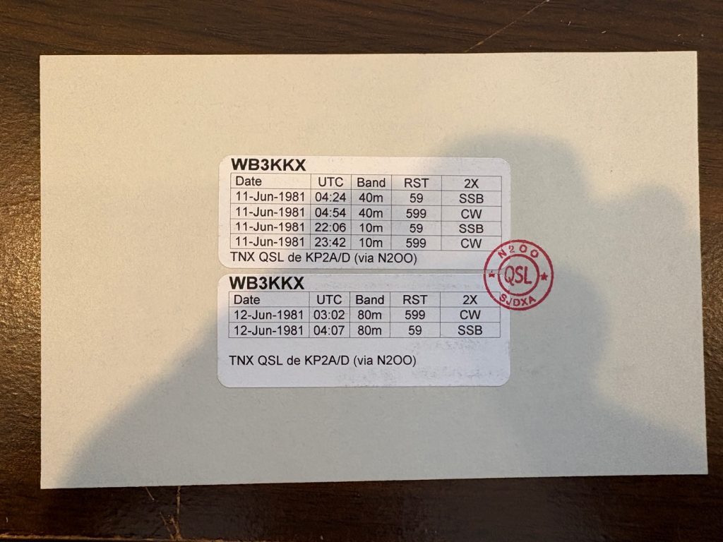 rear view of a ham radio qsl card